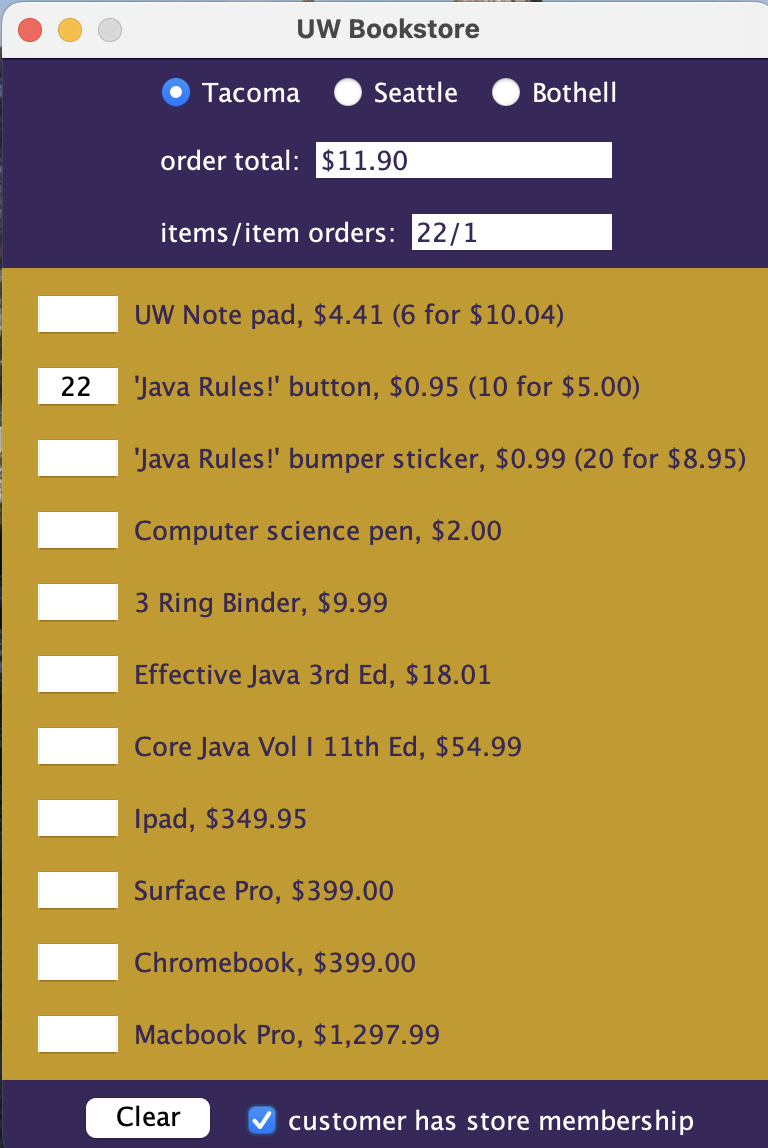UW Bookstore GUI